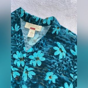 Norton Mcnaughton Womens Blue Floral Tropical Button Up Blouse Top Medium